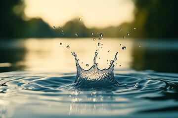Poster - Capture of a Splashing Water Droplet Surrounded by Ripples in a Tranquil Lake : Generative AI