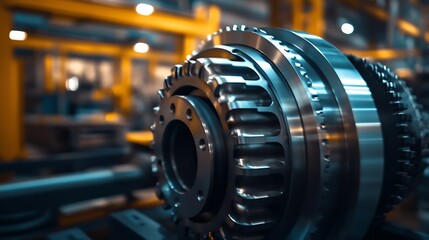 Aufkleber - Industrial Setting Featuring a Large Metallic Gear in Focus : Generative AI