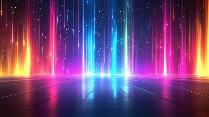 Aufkleber - Vibrant Multicolored Neon Light Beams with Starry Background : Generative AI