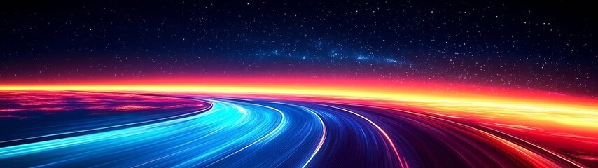 Poster - Vibrant Abstract Light Trails Under Starry Sky Creating Sense of Speed and Motion : Generative AI