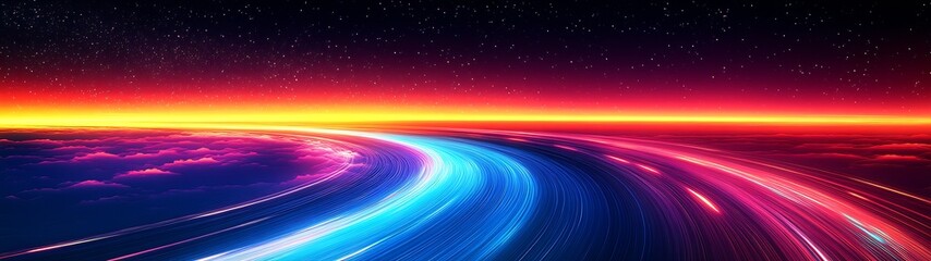 Aufkleber - Futuristic Neon Highway in the Sky with Dynamic Colors and Expansive Starry Backdrop : Generative AI