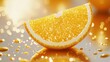 © Paul - Orange slice in vivid detail, bathed in golden light, subtle reflections and shadows enhancing the fresh texture, glowing ambiance