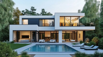 Poster - Luxury modern house with pool and garden