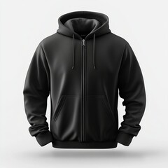 realistic high quality color black zip hoodie mockup isolated