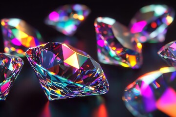 Poster - CloseUp of Colorful Prism Crystals Gemstone Vibrant Shimmering Light : Generative AI