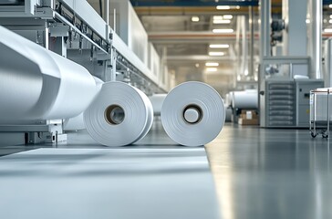 Aufkleber - Advanced Textile Manufacturing Infrastructure with Rolls in Storage Area : Generative AI