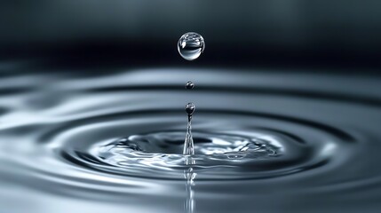 Aufkleber - Serene Aesthetic of Water Drop Impacting Smooth Surface with Elegant Rippling Patterns : Generative AI