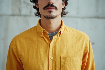 Casual Fashion Portrait of a Young Man in Yellow Shirt with Beard