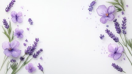 Poster - Minimalist watercolor wreath with fresh lavender, gracefully arranged on a white background, offering a soft and airy aesthetic for any project