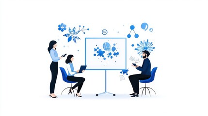 Poster - A creative team discussing a website proposal in a conference room, analyzing design elements and functionality for optimal user engagement.