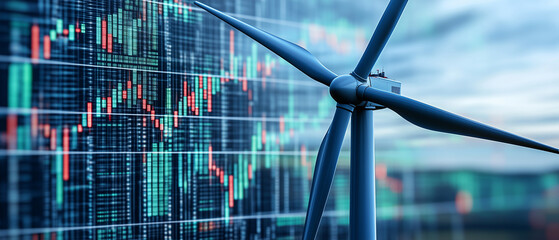 Wind Turbine and Stock Market Chart.