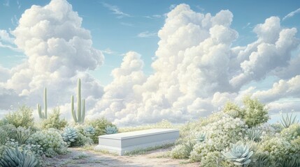 Wall Mural - a white casket is placed in a field of flowers