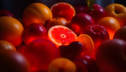 Poster - A Vibrant Collection of Glowing Fruits Perfect for Enhancing Your Culinary Creations and Visual Presentations in Photography and Art Projects