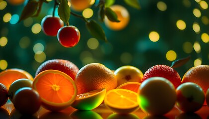 Aufkleber - A Vibrant Display of Glowing Fruits Perfect for Creative Projects and Advertising Use