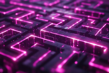 Aufkleber - Abstract glowing neon pink lines forming a maze pattern.