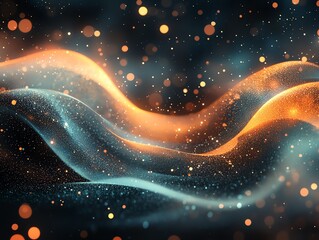Poster - Abstract background with blue and orange glowing waves and bokeh lights.