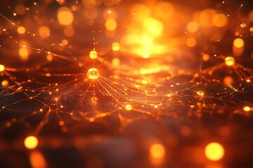 Poster - Abstract background of golden bokeh lights and shiny sparkling lines on a black background.