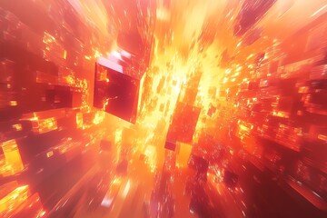 Poster - Abstract 3D rendering of a fiery explosion with orange, red and yellow colors.