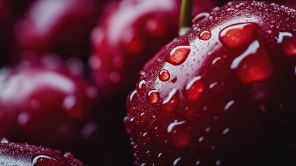 Poster - Fresh cherries covered in water drops, red and vibrant, a summer wallpaper aesthetic