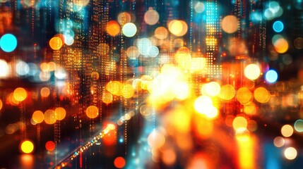 Poster - Futuristic abstract background with digital code and vibrant bokeh lights