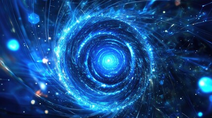 Poster - Futuristic cyberspace design in blue, with vector network lines and digital speed effects
