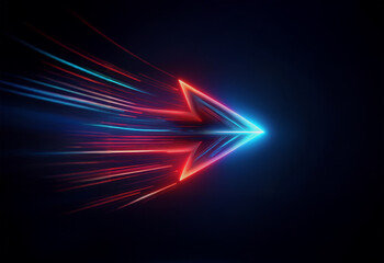 Poster - A glowing red and blue arrow with streaks of light emanating from it, against a black background.