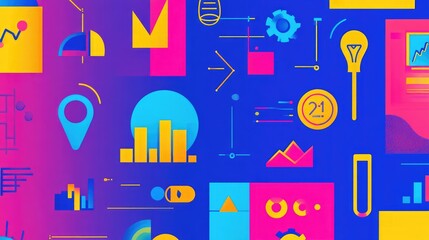 Poster - Generative AI icons for project management, funding, and analytics in a business context