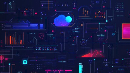 Poster - Generative AI solutions in a business setting, featuring icons for project management and data
