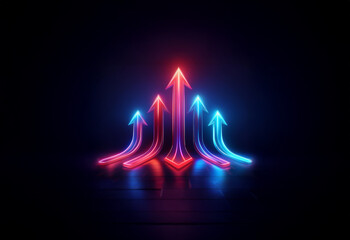 Aufkleber - Four glowing neon arrows point upwards, two red and two blue, with a reflective surface.