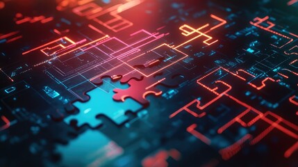 Poster - Tech-infused background with puzzle pieces and digital lines, symbolizing seamless connectivity