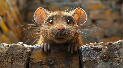 Close-Up Portrait of a Curious Rat