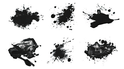 Poster - black and white grunge ink splats collection on transparent background generative ai