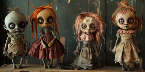 Wall Mural - Diverse Creepy Doll Figurines for Halloween