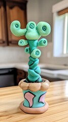 Poster - A whimsical green plant sculpture with spiral leaves in a decorative pot.