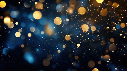 Poster - shimmering gold bokeh lights resembling twinkling stars against a deep navy background.