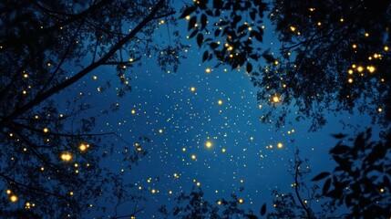 Poster - shimmering gold bokeh lights resembling twinkling stars against a deep navy background.