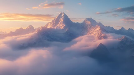 Breathtaking Views From Mangart Peak at Stunning Sunrise. Peaks Above Clouds.