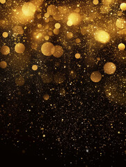 Wall Mural - festive vector background with gold glitter and confetti for christmas celebration. black background