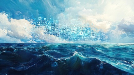 Poster - an imaginative composition depicting abstract computer language appearing hazy and distorted,