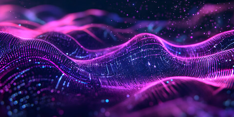 Poster - Abstract Digital Wave: A mesmerizing abstract digital wave, rendered in a vibrant palette of pinks and blues, shimmers with a subtle glow and a captivating sense of movement.