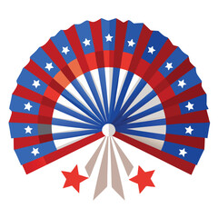 4th of July Paper Fan Decoration – Patriotic Red, White & Blue Design Isolated on White Background.