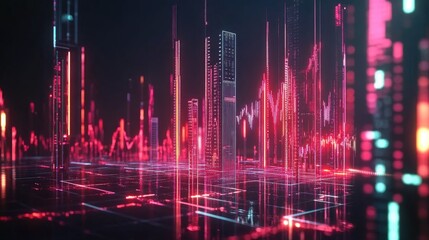 Poster - modern chart with glowing bars and futuristic lines, symbolizing financial growth and success.