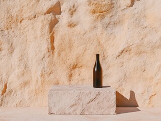Poster - Minimalist Sandstone Podium with Organic Contrast Against Ochre Background