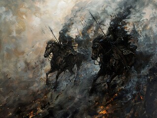 Dark Horsemen: A Dramatic Battle Painting