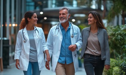 Engaging Healthcare Professionals Walking Outdoors – Perfect for World Health Day and National Doctors Day