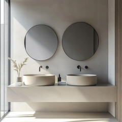 White minimalist bathroom with two sinks