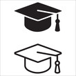 © MH MAHFUZ  design - Graduation cap icon. line and glyph version, student hat outline and filled vector sign. Academic cap linear and full pictogram. Education symbol, logo illustration. Different style icons