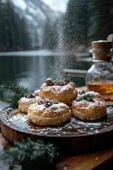 Wall Mural - Sweet Pastry Treats Decorated with Pine Cones and Powdered Sugar