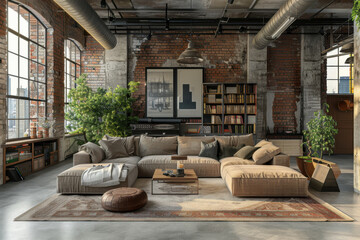 Living room interior in loft, industrial style