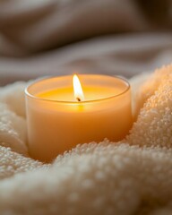 Poster - Warm Glow of Candlelight on Cozy Blanket - Ideal for Christmas and Thanksgiving Ambiance